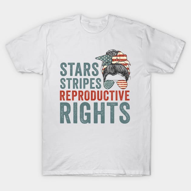 Retro messy bun stars stripes reproductive rights pro choice feminist gift T-Shirt by BadDesignCo